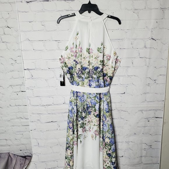 DN Designs Curvy Women's Halter Floral Tie Waist Dress - Picture 3 of 9